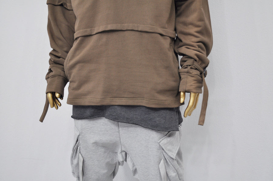 XS-8XL Men's Half Zip Side Slit Wrap Sleeve,Asymmetrical Long Sleeve Pullover Shirt,Jumper Hoodie,Drop Shoulder,Apocalyptic Dystopian-BB087