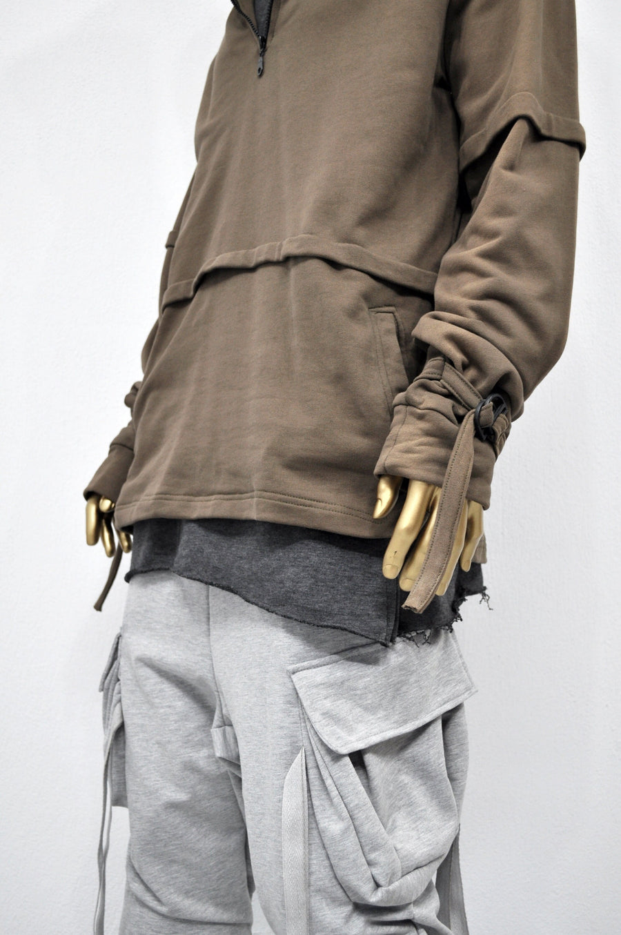 XS-8XL Men's Half Zip Side Slit Wrap Sleeve,Asymmetrical Long Sleeve Pullover Shirt,Jumper Hoodie,Drop Shoulder,Apocalyptic Dystopian-BB087