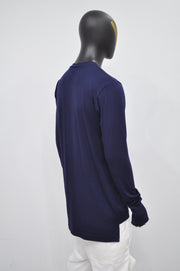 XS-8XL Men's Navy Side Slit Extended Long Sleeve T-shirt,Wide Neck Capsule Collection,Elongated Thumb Hole Cuffs Neon,Streetwear Shirt-BB422