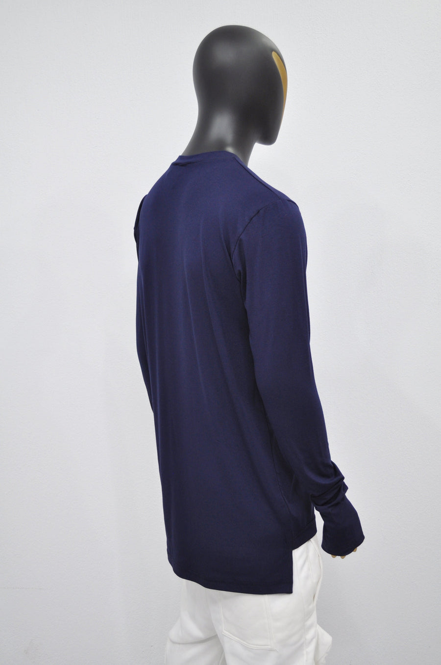 XS-8XL Men's Navy Side Slit Extended Long Sleeve T-shirt,Wide Neck Capsule Collection,Elongated Thumb Hole Cuffs Neon,Streetwear Shirt-BB422
