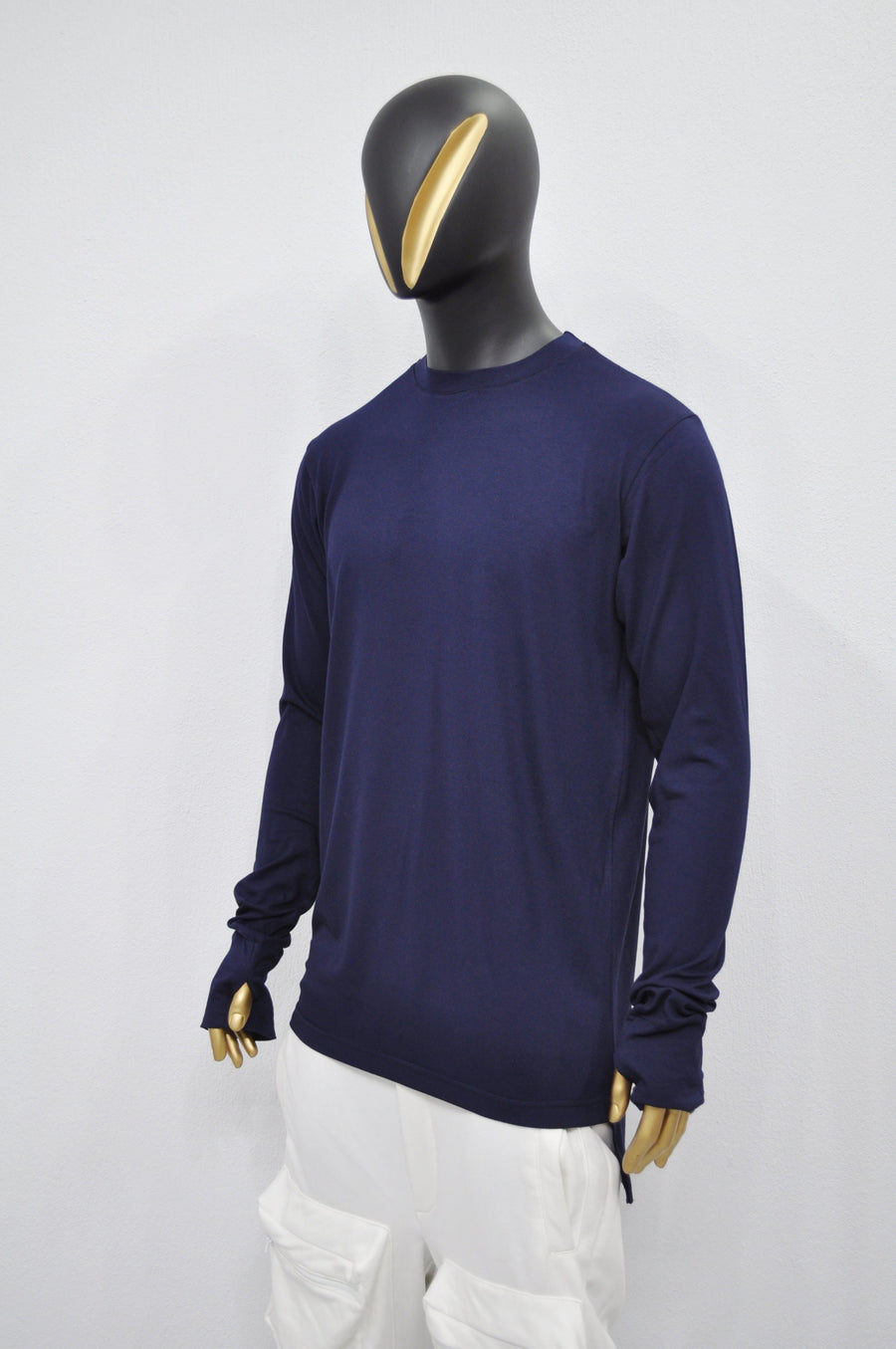 XS-8XL Men's Navy Side Slit Extended Long Sleeve T-shirt,Wide Neck Capsule Collection,Elongated Thumb Hole Cuffs Neon,Streetwear Shirt-BB422