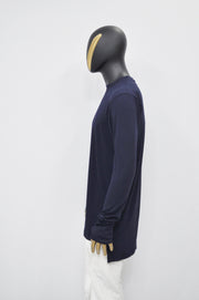 XS-8XL Men's Navy Side Slit Extended Long Sleeve T-shirt,Wide Neck Capsule Collection,Elongated Thumb Hole Cuffs Neon,Streetwear Shirt-BB422