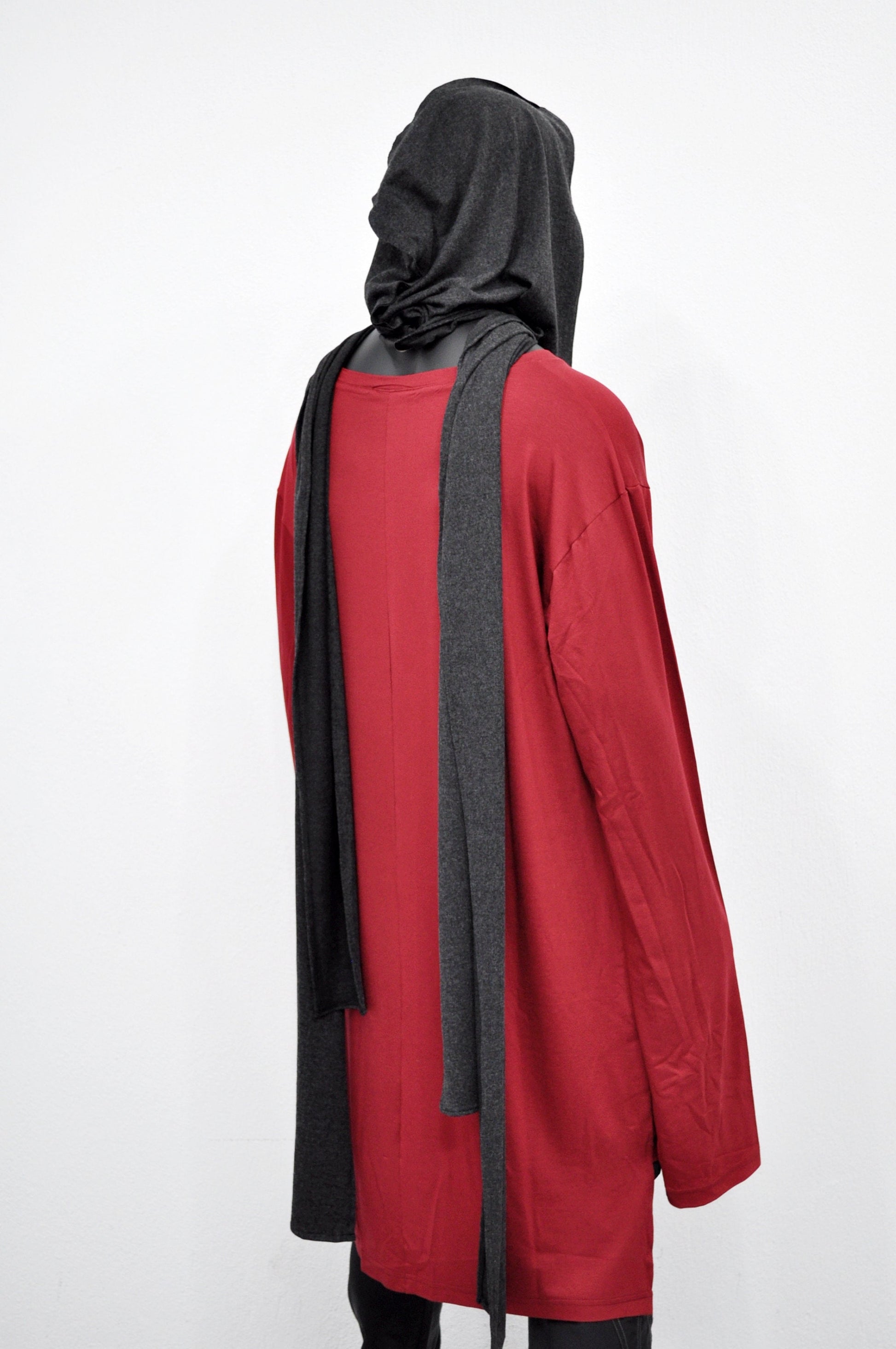 Adult Extra LONG Scarf, Gray Cowl Shawl Hooded Mens