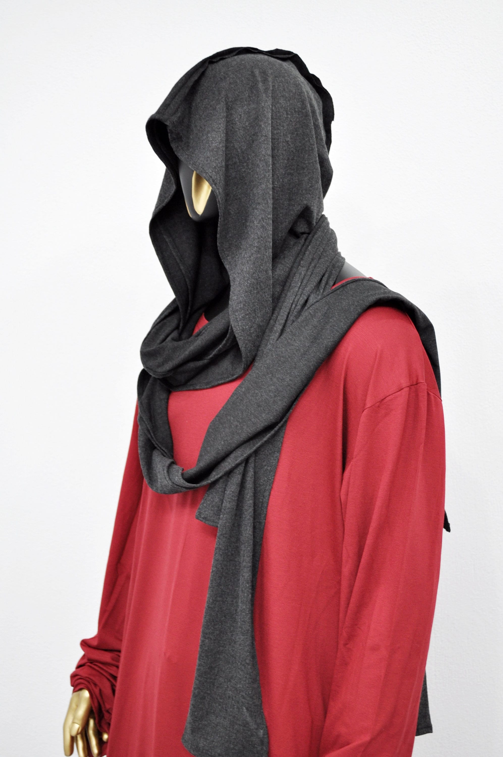 Adult Extra LONG Scarf, Gray Cowl Shawl Hooded Mens