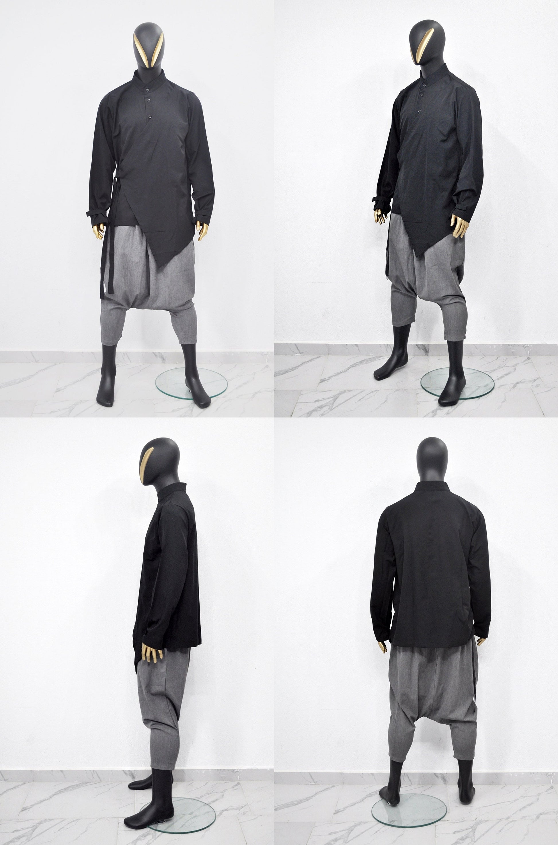 XS - 8XL Men's Kimono Shirt,Streetwear Harem Wrap Top,Asymmetrical Blouse, Avant Garde Long Sleeve Shirt,Futuristic Clothing-BB864
