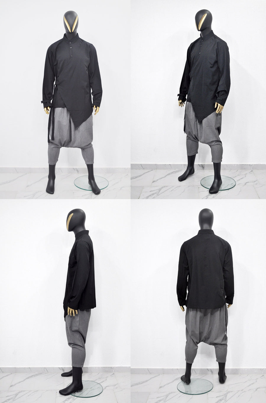 XS - 8XL Men's Kimono Shirt,Streetwear Harem Wrap Top,Asymmetrical Blouse, Avant Garde Long Sleeve Shirt,Futuristic Clothing-BB864