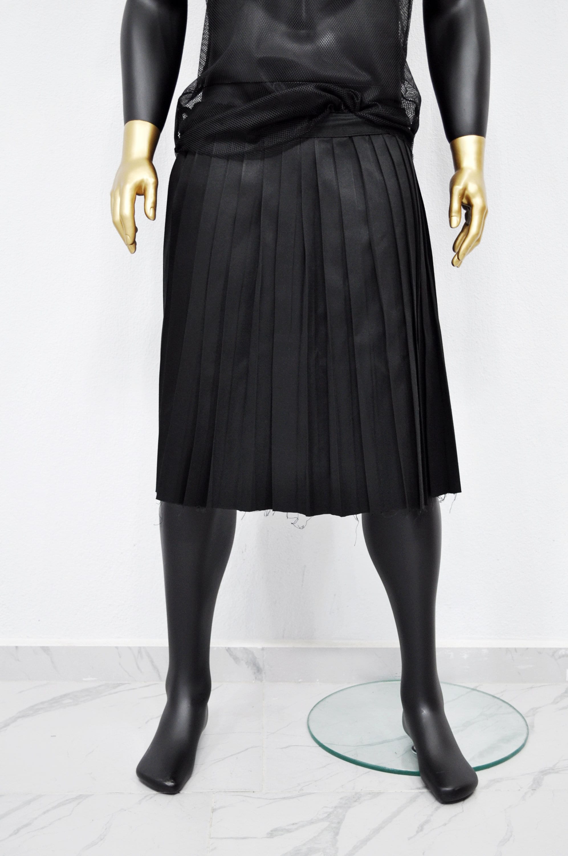 Dark Black Essentials Kilt,Wrap Mid-Lenght Skirt/Pleated Crossover,Wear it with Drop Crotch Pants/Adult Sarrouel Japanese Harem,Hakama-BB219