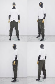XS-8XL Men's Biker ZIP JOGGERS,Elastic Waist,Zip Leg Pockets,Diamond-Quilted Knee,Low Crotch Relaxed Sweatpant,Slim Tappered,Steampunk-BB290
