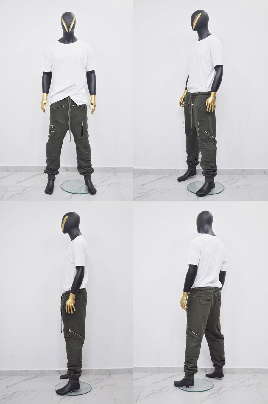 XS-8XL Men's Biker ZIP JOGGERS,Elastic Waist,Zip Leg Pockets,Diamond-Quilted Knee,Low Crotch Relaxed Sweatpant,Slim Tappered,Steampunk-BB290