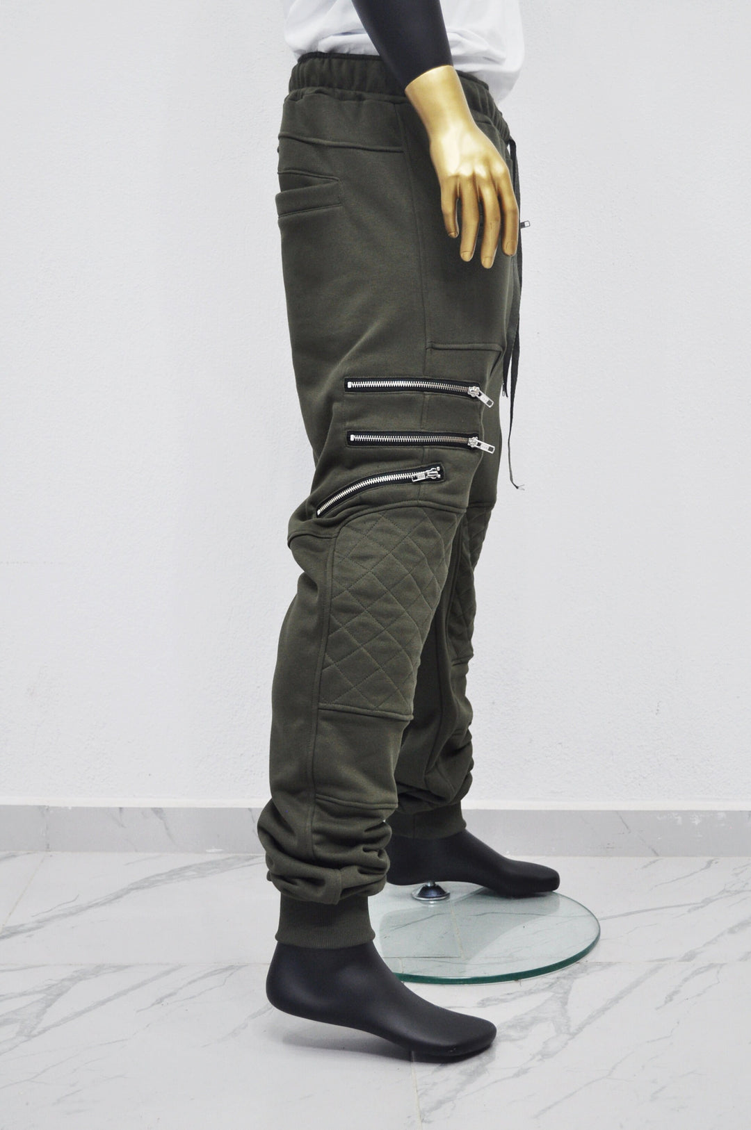 XS-8XL Men's Biker ZIP JOGGERS,Elastic Waist,Zip Leg Pockets,Diamond-Quilted Knee,Low Crotch Relaxed Sweatpant,Slim Tappered,Steampunk-BB290