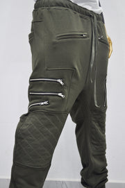 XS-8XL Men's Biker ZIP JOGGERS,Elastic Waist,Zip Leg Pockets,Diamond-Quilted Knee,Low Crotch Relaxed Sweatpant,Slim Tappered,Steampunk-BB290