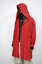 XS-8XL Red Oversize Overlong Loose Cardigan with Hood,Side Pockets Windbreaker Cloak,Cyberpunk Techwear Cape Coat, Futuristic Clothes- BB159