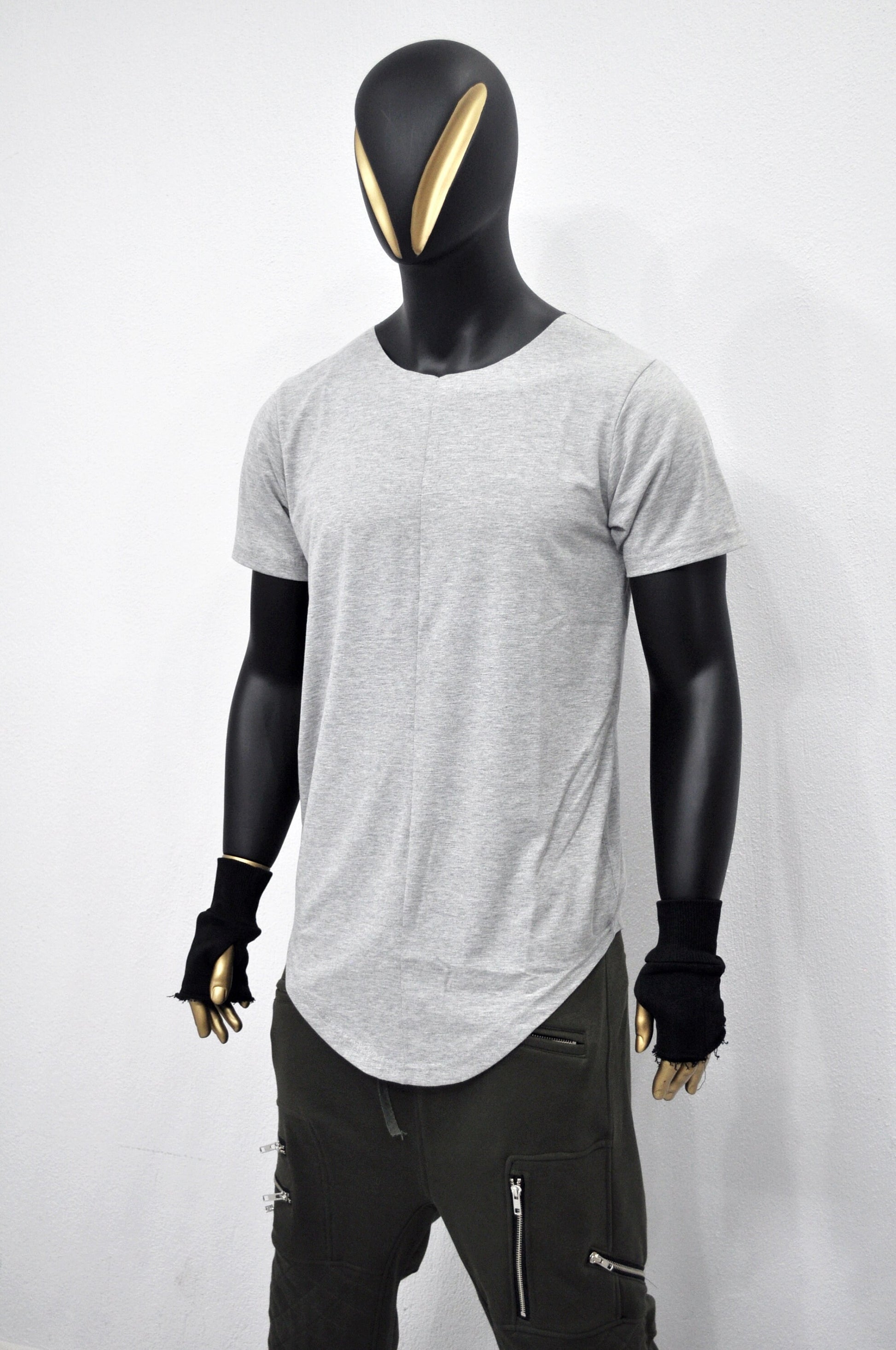 XS-8XL Men's Raw Wide Neck Rear Back ,Viscose Cotton Short Sleeve Lengthen Extended Oval Tee Tshirt/Techwear Streetwear Shirt SS2024-BB499
