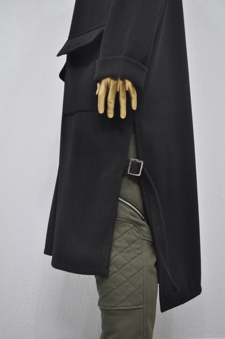 XS-8XL Leather Zip Collar Side Slit Wool Coat Dress/Unisex Long Outer,Cardigan Pancho JACKET,Goth,Punk Cosplay,Apocalyptic Dystopian-BB927