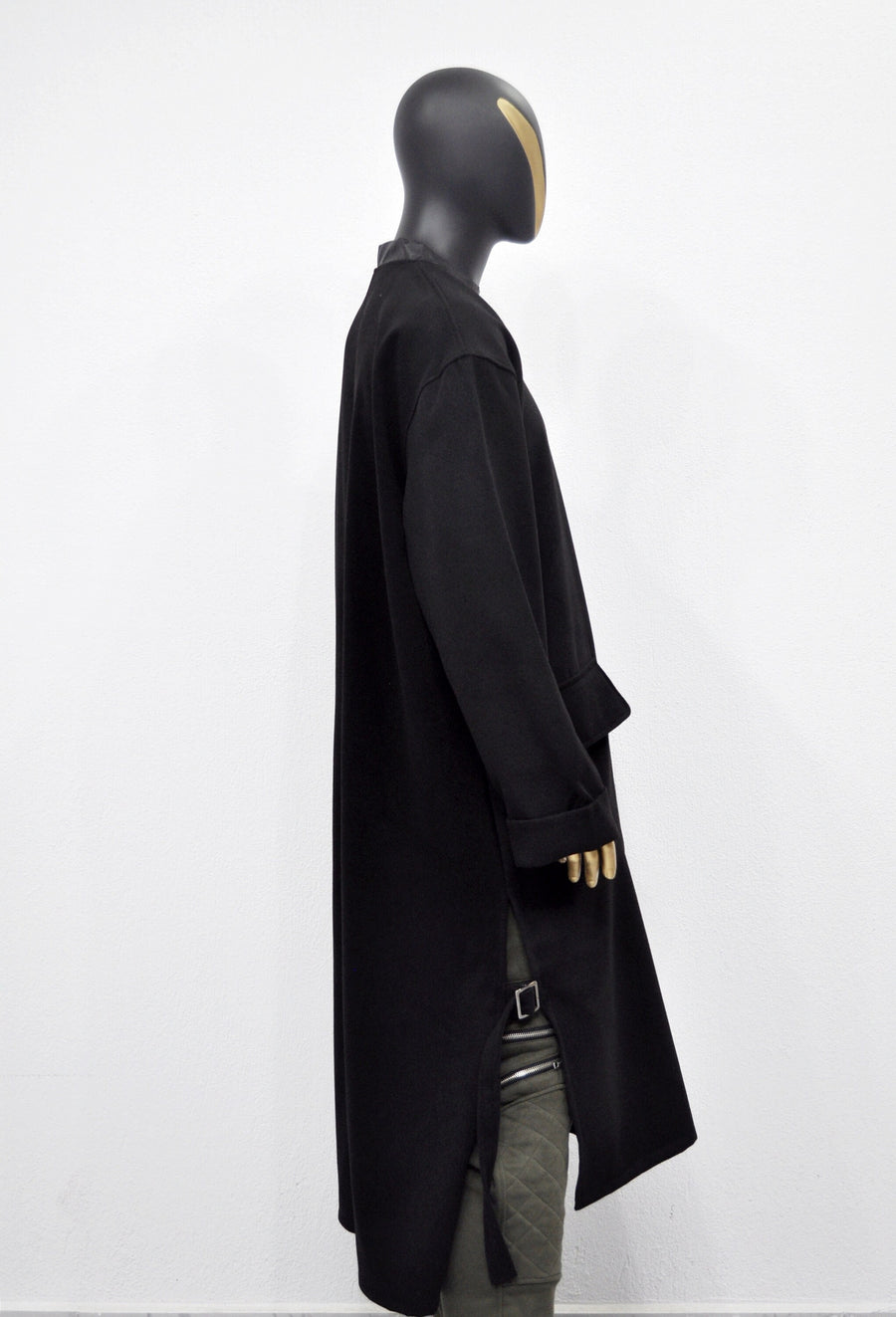 XS-8XL Leather Zip Collar Side Slit Wool Coat Dress/Unisex Long Outer,Cardigan Pancho JACKET,Goth,Punk Cosplay,Apocalyptic Dystopian-BB927
