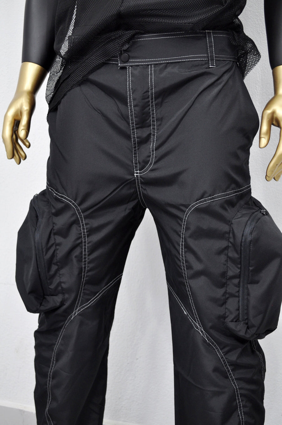 XS - 8XL Black Utility Loose 3D Contrast Stitching Cargo Pants,Relaxed,Low Crotch,Cyberpunk Steampunk,Regalo,Kreso,Ashashin Streetwear-BB291