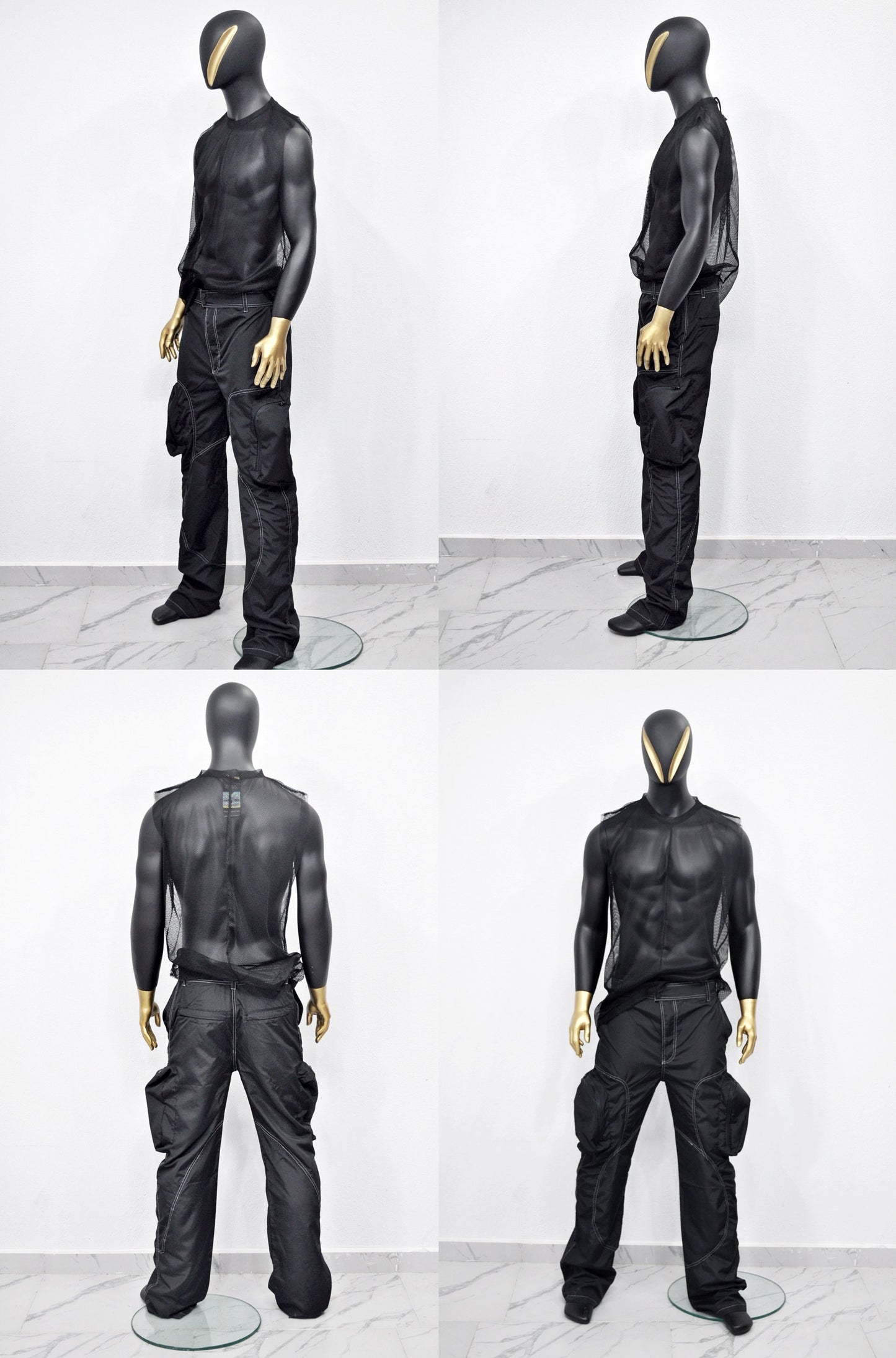 XS - 8XL Black Utility Loose 3D Contrast Stitching Cargo Pants,Relaxed,Low Crotch,Cyberpunk Steampunk,Regalo,Kreso,Ashashin Streetwear-BB291
