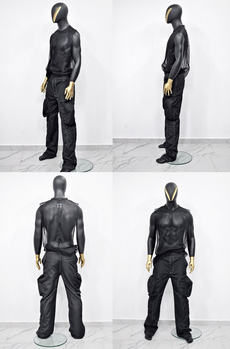 XS - 8XL Black Utility Loose 3D Contrast Stitching Cargo Pants,Relaxed,Low Crotch,Cyberpunk Steampunk,Regalo,Kreso,Ashashin Streetwear-BB291
