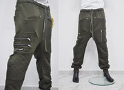 XS-8XL Men's Biker ZIP JOGGERS,Elastic Waist,Zip Leg Pockets,Diamond-Quilted Knee,Low Crotch Relaxed Sweatpant,Slim Tappered,Steampunk-BB290