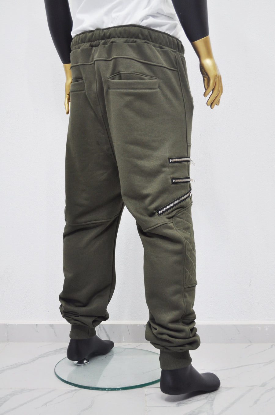 XS-8XL Men's Biker ZIP JOGGERS,Elastic Waist,Zip Leg Pockets,Diamond-Quilted Knee,Low Crotch Relaxed Sweatpant,Slim Tappered,Steampunk-BB290