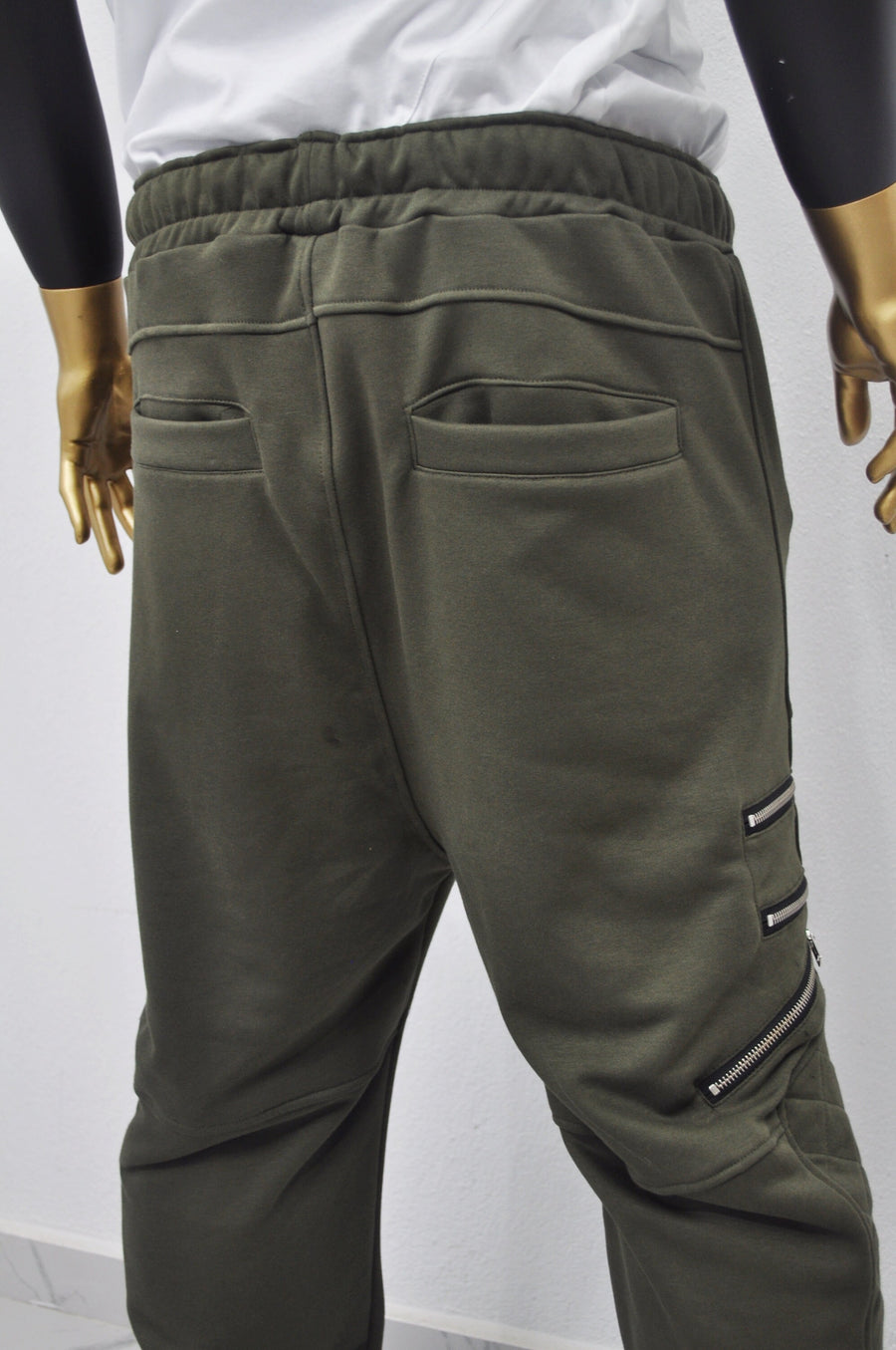 XS-8XL Men's Biker ZIP JOGGERS,Elastic Waist,Zip Leg Pockets,Diamond-Quilted Knee,Low Crotch Relaxed Sweatpant,Slim Tappered,Steampunk-BB290