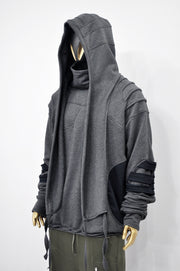 XS-8XL Washed Look Distressed Scarf Oversize Hood,High Neck Pullover,Ninja Mask Assassin,Steampunk Burning Man Designer Fashion -BB0157