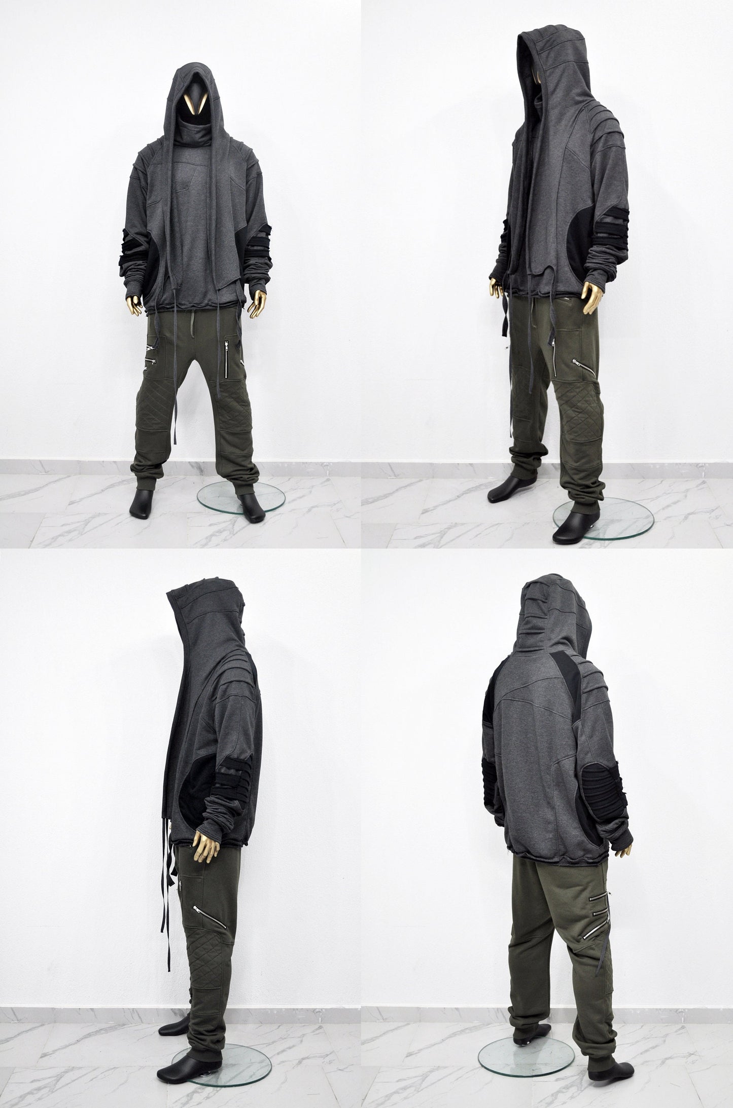 XS-8XL Washed Look Distressed Scarf Oversize Hood,High Neck Pullover,Ninja Mask Assassin,Steampunk Burning Man Designer Fashion -BB0157