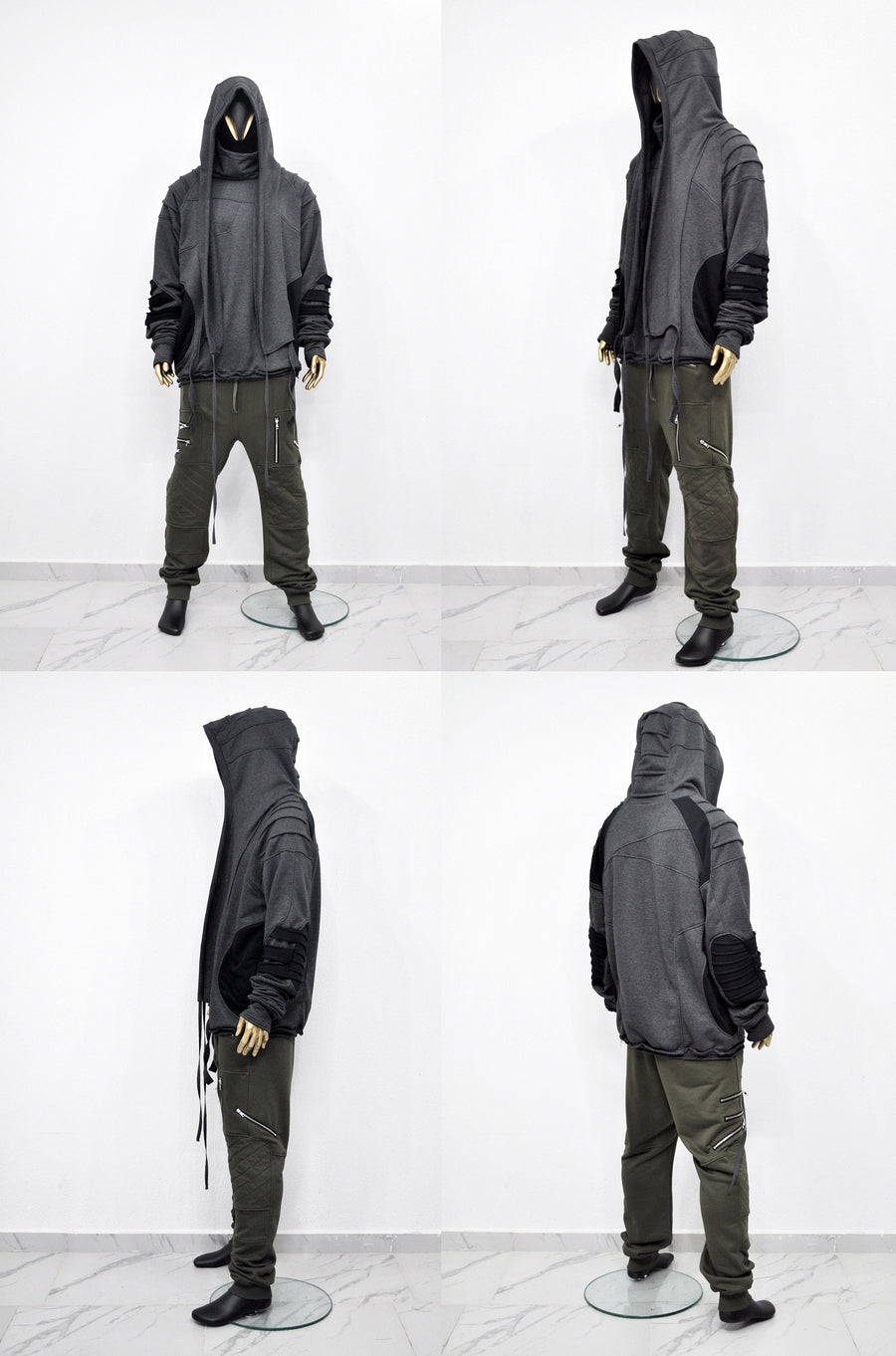 XS-8XL Washed Look Distressed Scarf Oversize Hood,High Neck Pullover,Ninja Mask Assassin,Steampunk Burning Man Designer Fashion -BB0157