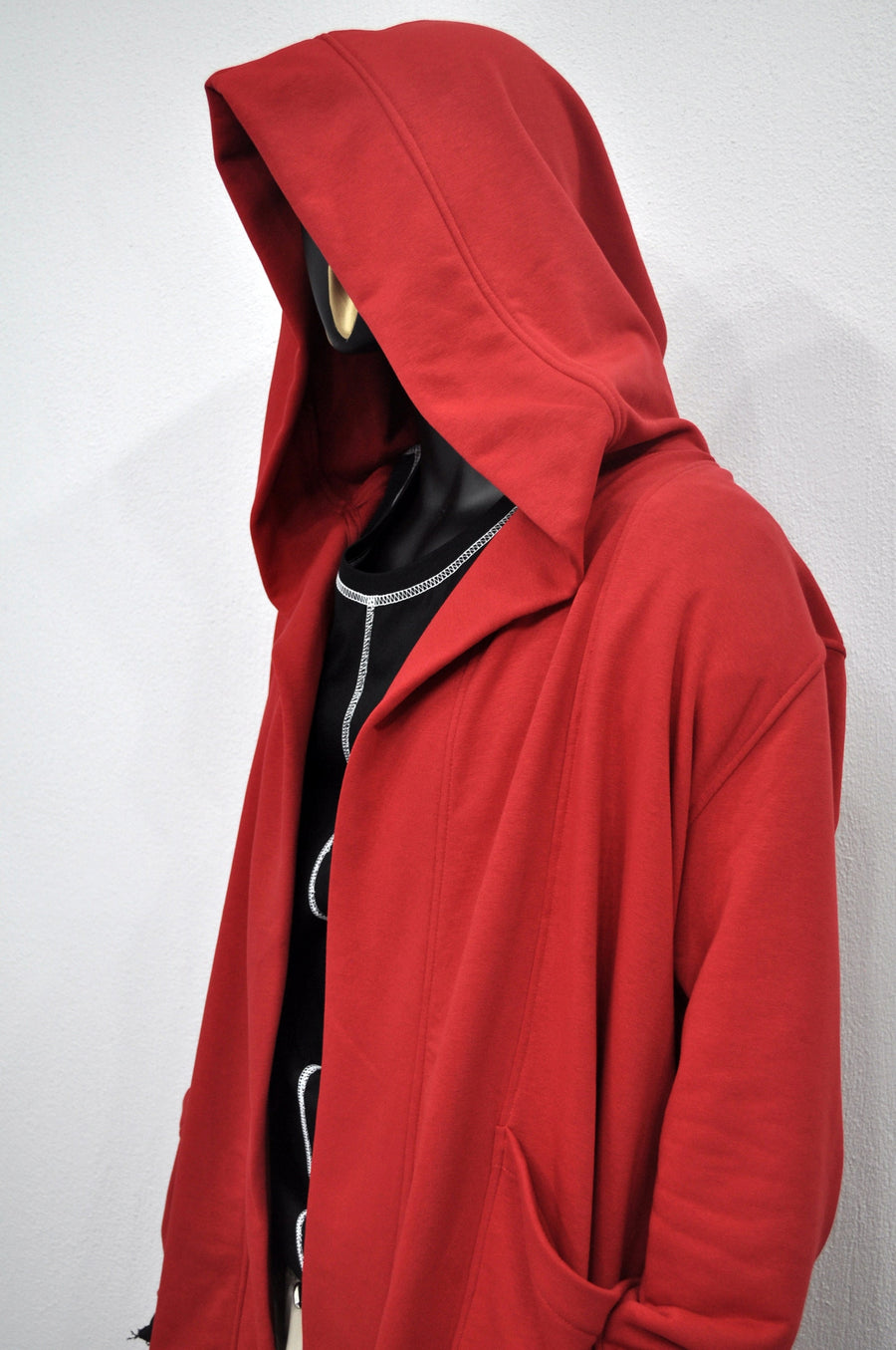 XS-8XL Red Oversize Overlong Loose Cardigan with Hood,Side Pockets Windbreaker Cloak,Cyberpunk Techwear Cape Coat, Futuristic Clothes- BB159