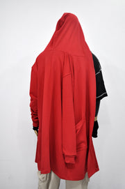 XS-8XL Red Oversize Overlong Loose Cardigan with Hood,Side Pockets Windbreaker Cloak,Cyberpunk Techwear Cape Coat, Futuristic Clothes- BB159