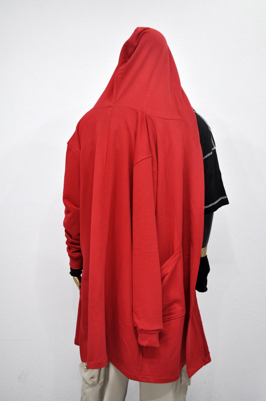 XS-8XL Red Oversize Overlong Loose Cardigan with Hood,Side Pockets Windbreaker Cloak,Cyberpunk Techwear Cape Coat, Futuristic Clothes- BB159