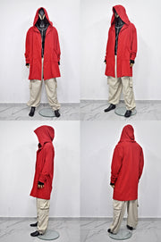 XS-8XL Red Oversize Overlong Loose Cardigan with Hood,Side Pockets Windbreaker Cloak,Cyberpunk Techwear Cape Coat, Futuristic Clothes- BB159
