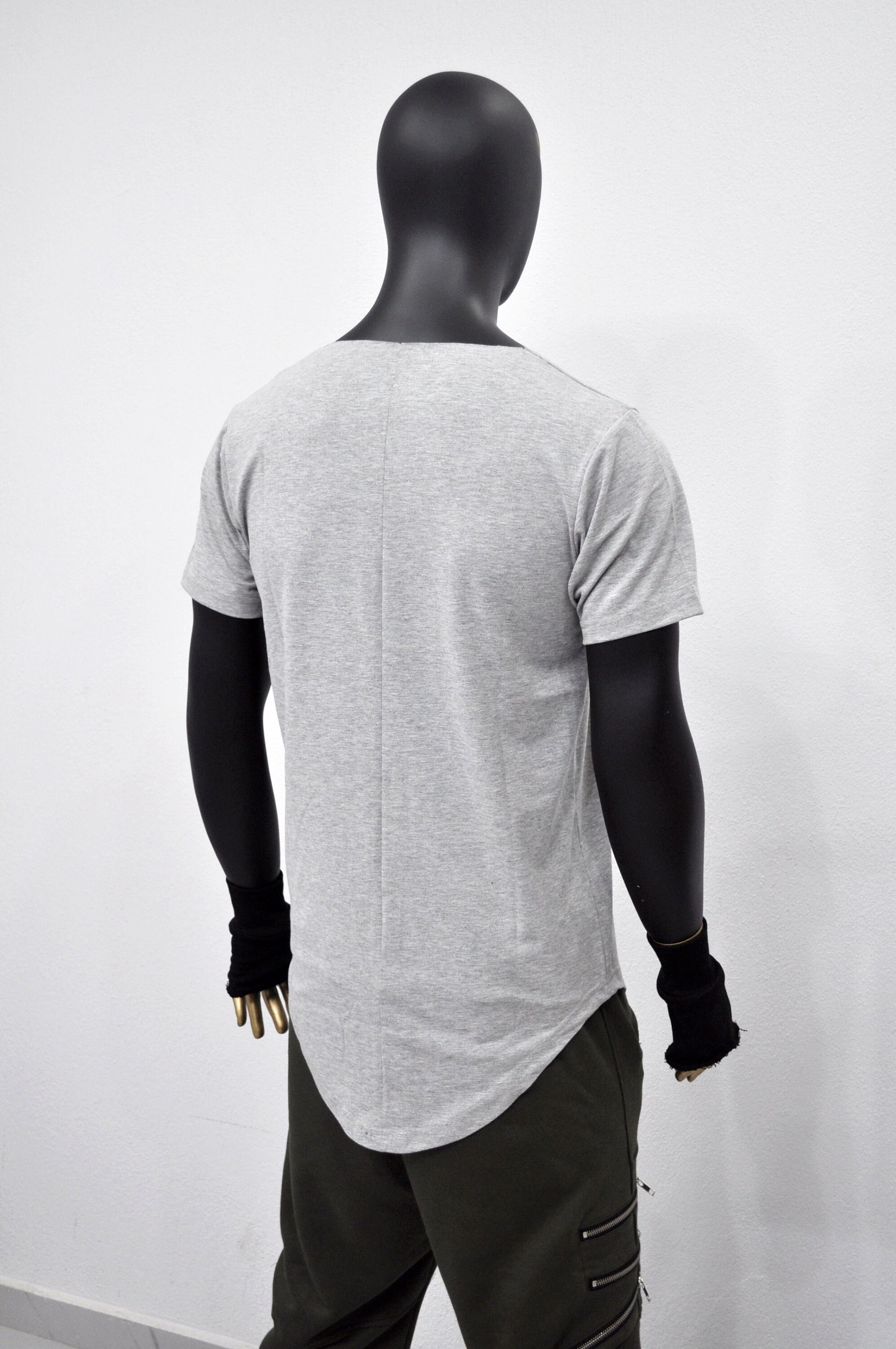 XS-8XL Men's Raw Wide Neck Rear Back ,Viscose Cotton Short Sleeve Lengthen Extended Oval Tee Tshirt/Techwear Streetwear Shirt SS2024-BB499