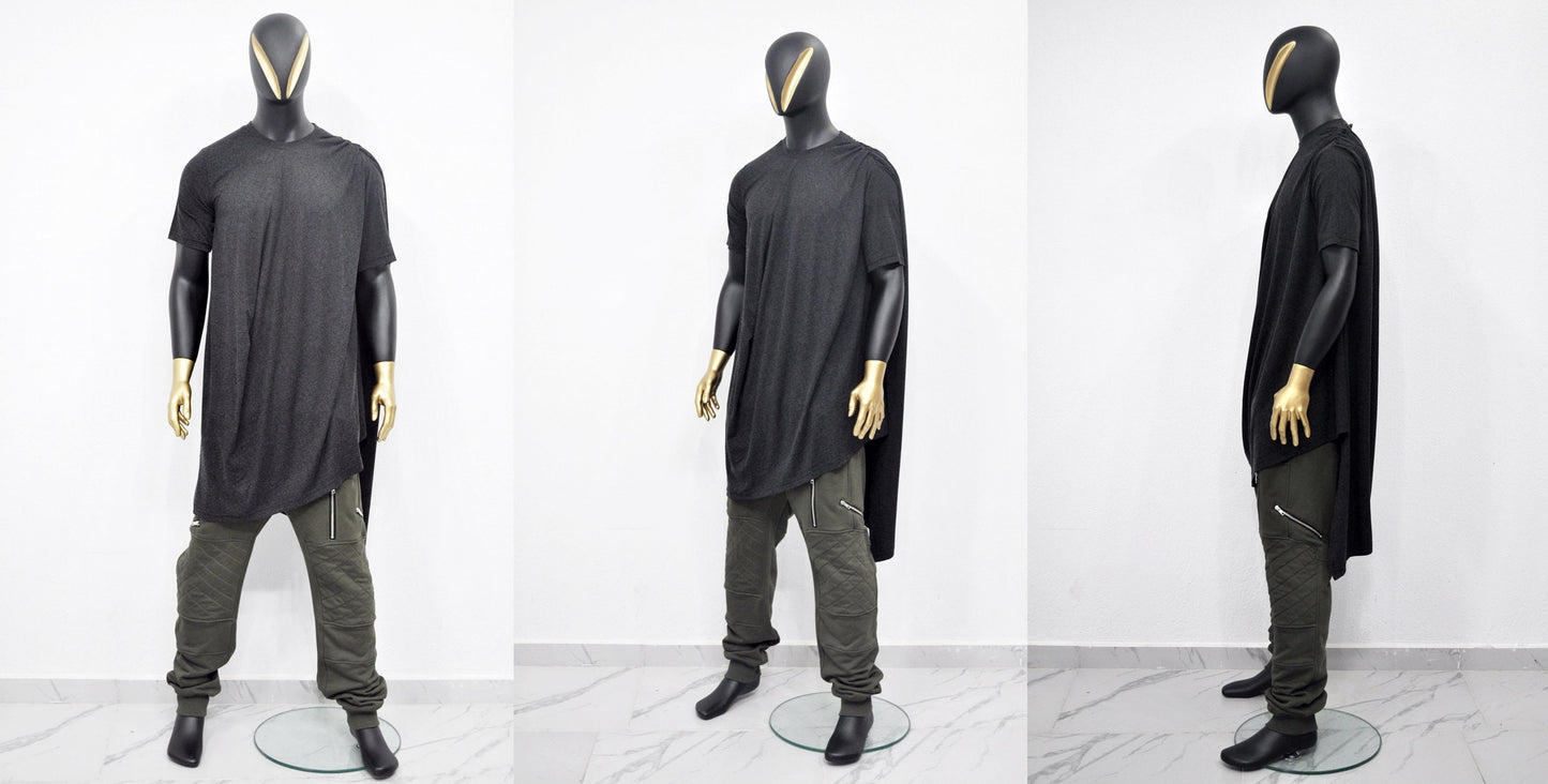 XS-8XL Asymmetrical Draped Viscose Cotton Ann Original Design Retro Silhouette Deconstruction Design Dress Tunic,Short Sleeve Lengthen-BB528