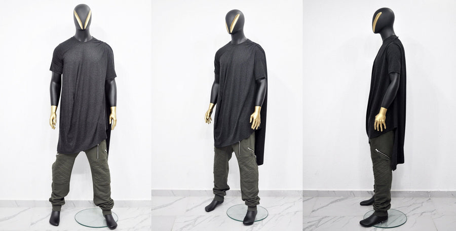 XS-8XL Asymmetrical Draped Viscose Cotton Ann Original Design Retro Silhouette Deconstruction Design Dress Tunic,Short Sleeve Lengthen-BB528