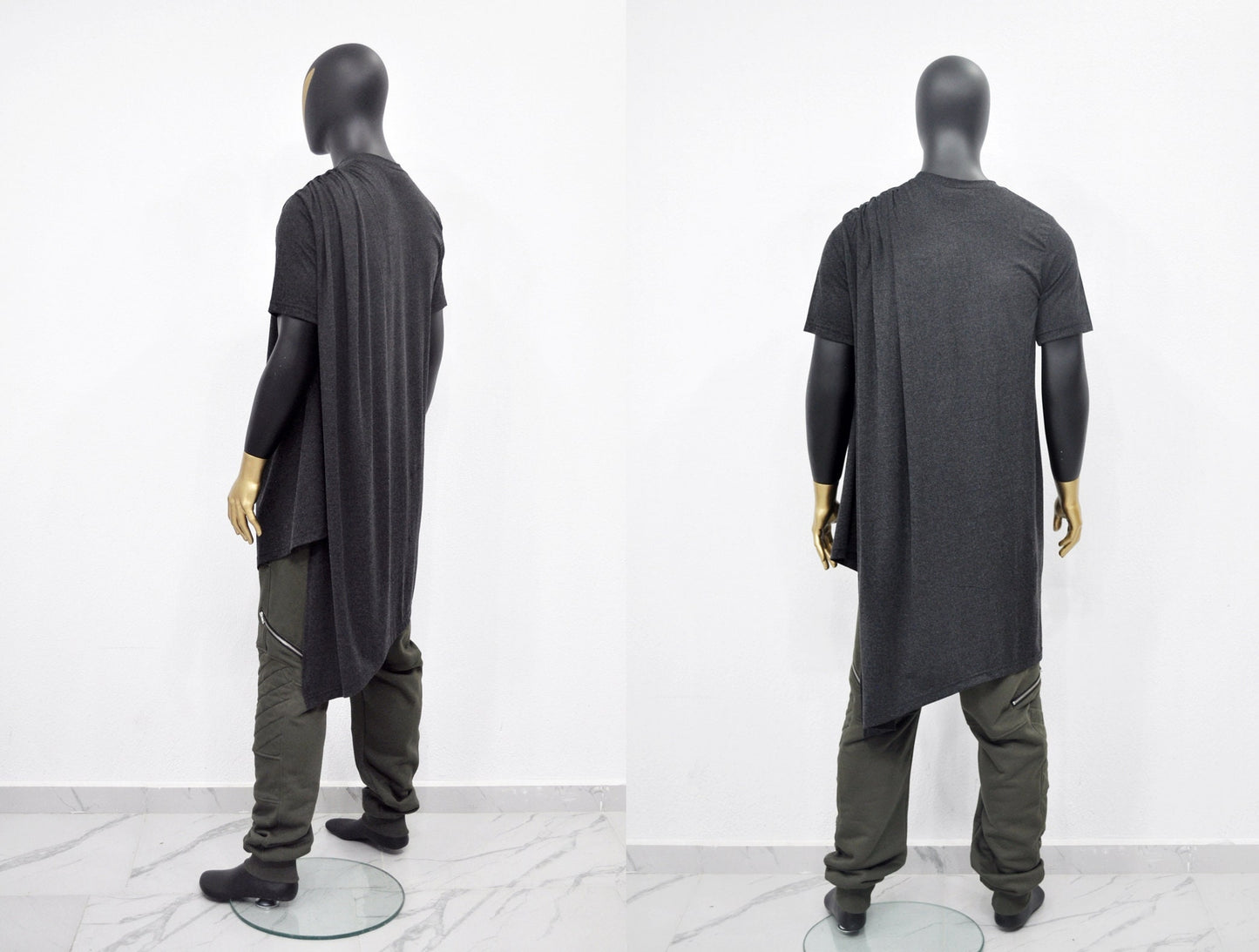 XS-8XL Asymmetrical Draped Viscose Cotton Ann Original Design Retro Silhouette Deconstruction Design Dress Tunic,Short Sleeve Lengthen-BB528