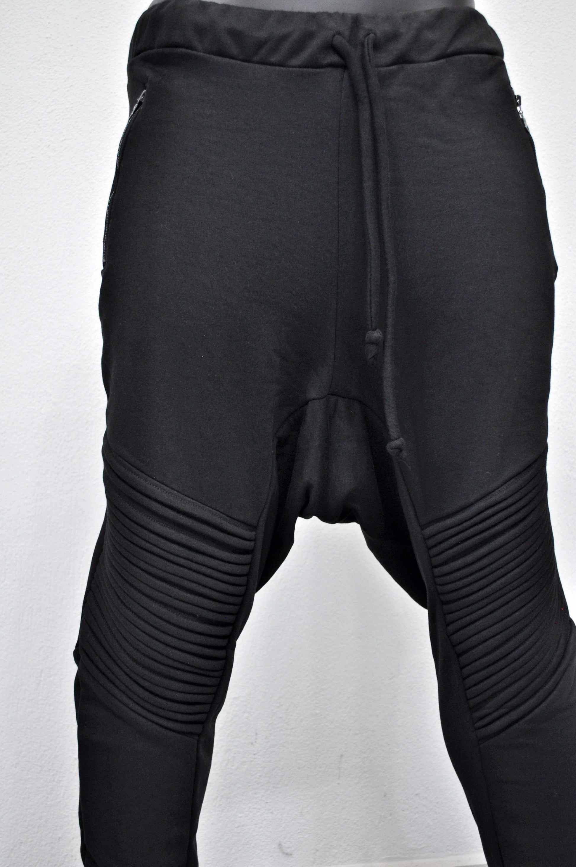 XS-8XL Men's Moto Biker Jogger,Elastic Waist,Zip Pockets,Slim-Fit Quilted Knee,Low Crotch Tappered Harem Relaxed Sweatpant,,Steampunk-BB223