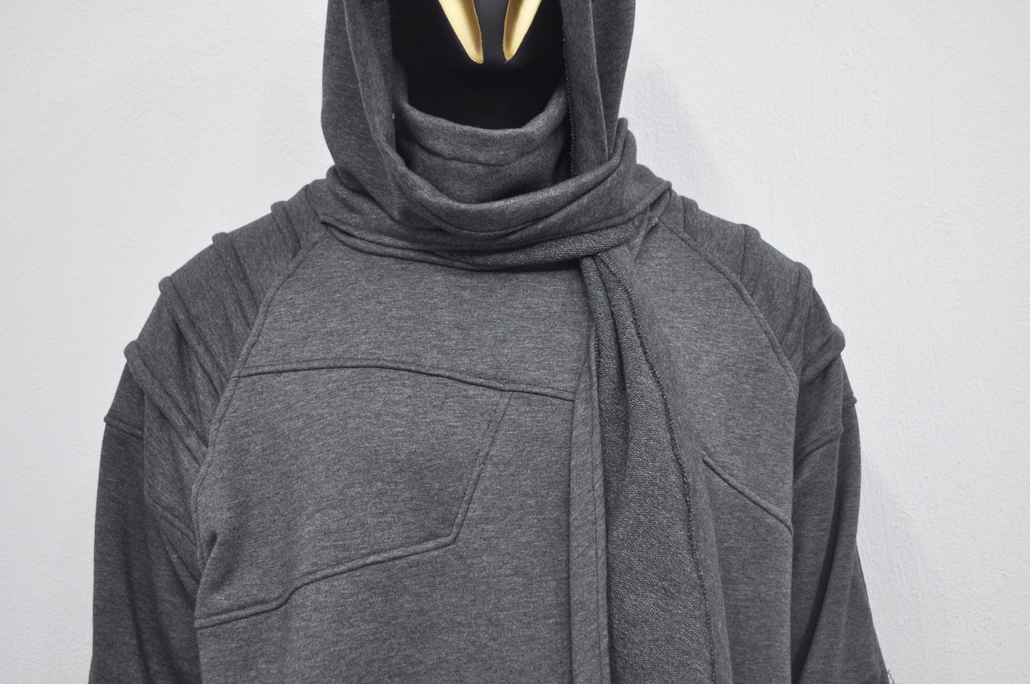 XS-8XL Washed Look Distressed Scarf Oversize Hood,High Neck Pullover,Ninja Mask Assassin,Steampunk Burning Man Designer Fashion -BB0157