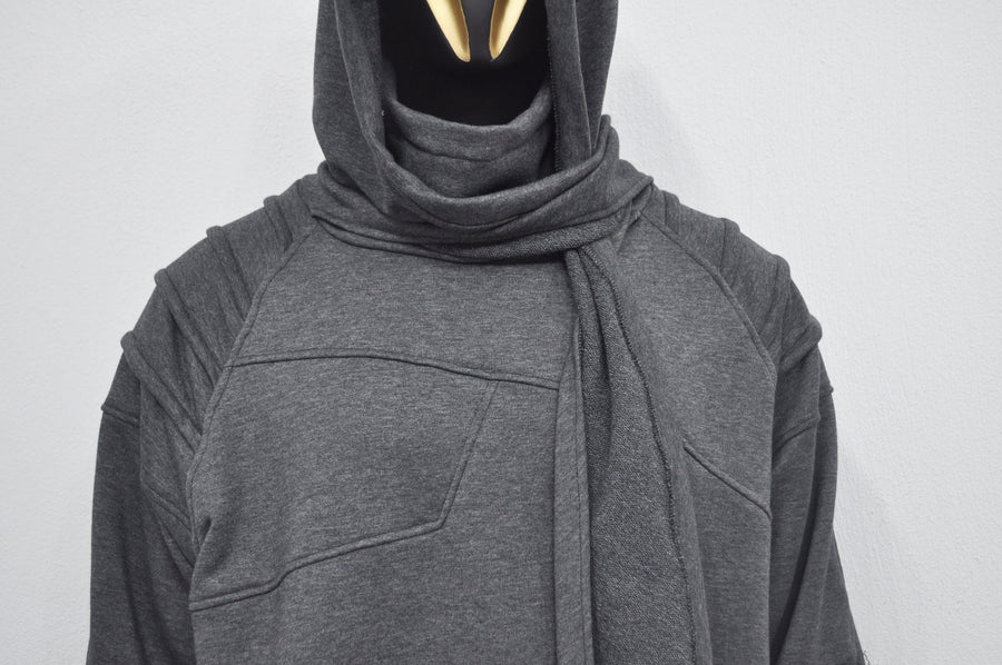 XS-8XL Washed Look Distressed Scarf Oversize Hood,High Neck Pullover,Ninja Mask Assassin,Steampunk Burning Man Designer Fashion -BB0157