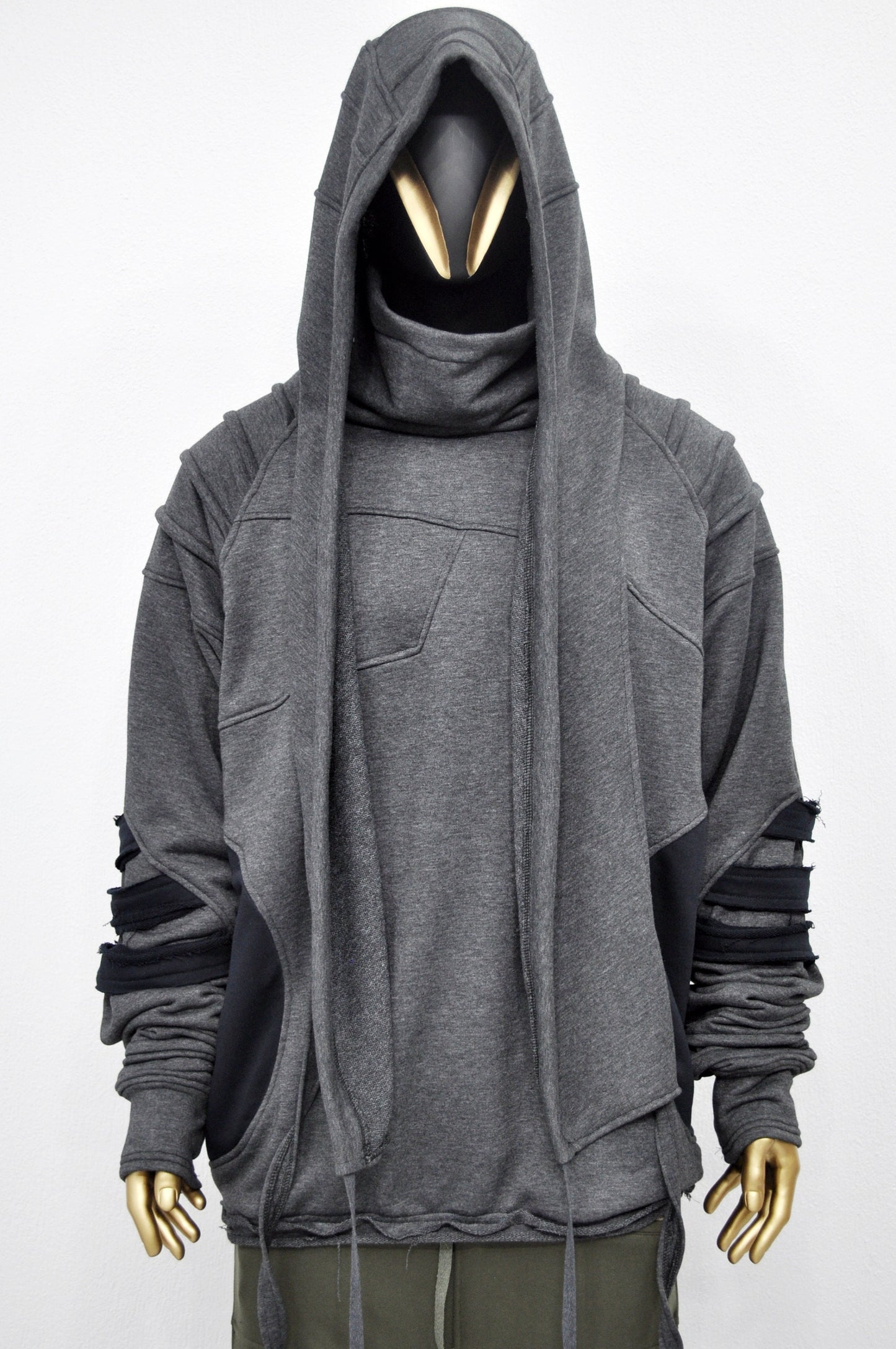 XS-8XL Washed Look Distressed Scarf Oversize Hood,High Neck Pullover,Ninja Mask Assassin,Steampunk Burning Man Designer Fashion -BB0157