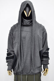XS-8XL Washed Look Distressed Scarf Oversize Hood,High Neck Pullover,Ninja Mask Assassin,Steampunk Burning Man Designer Fashion -BB0157