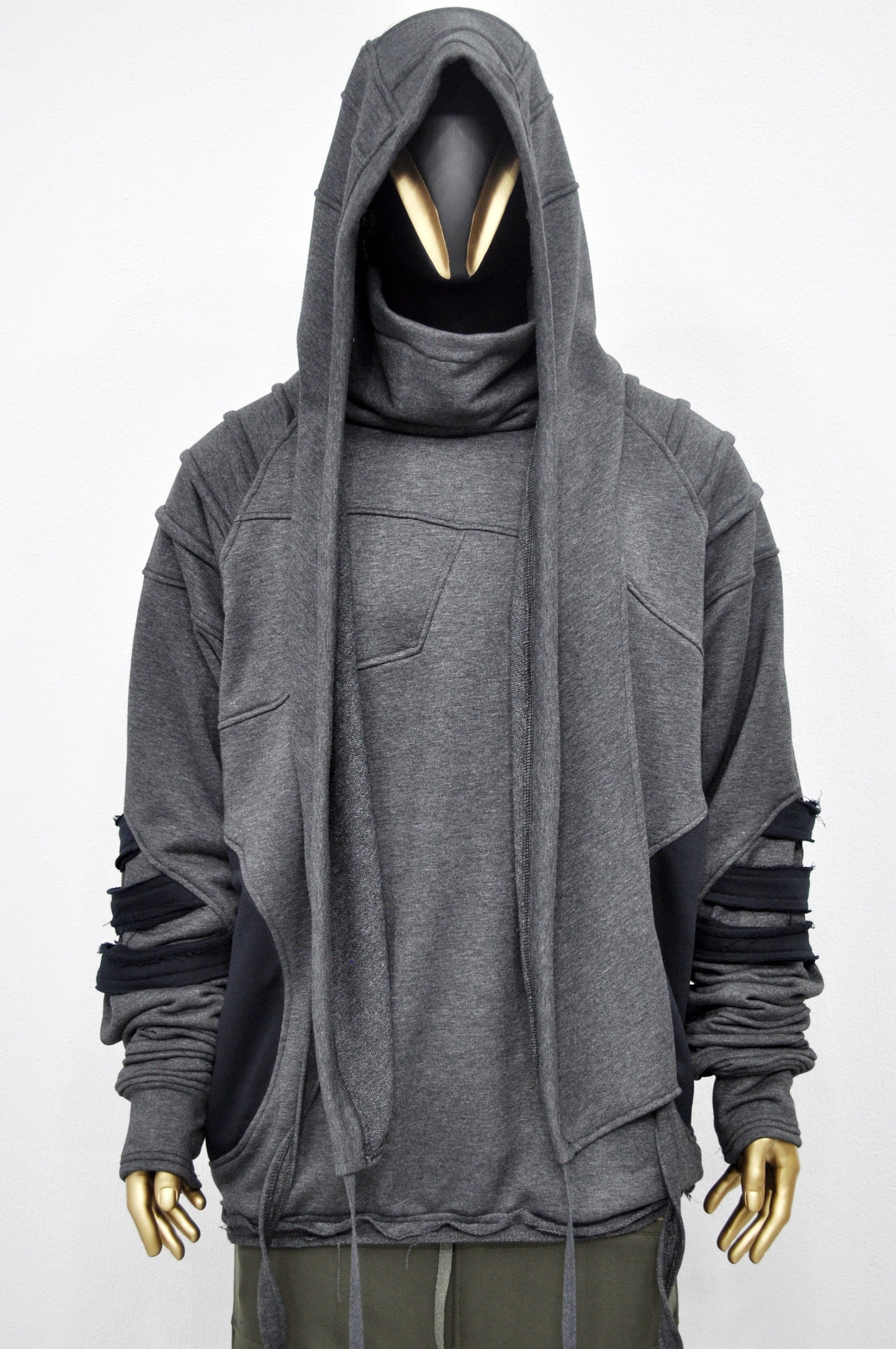 XS-8XL Washed Look Distressed Scarf Oversize Hood,High Neck Pullover,Ninja Mask Assassin,Steampunk Burning Man Designer Fashion -BB0157