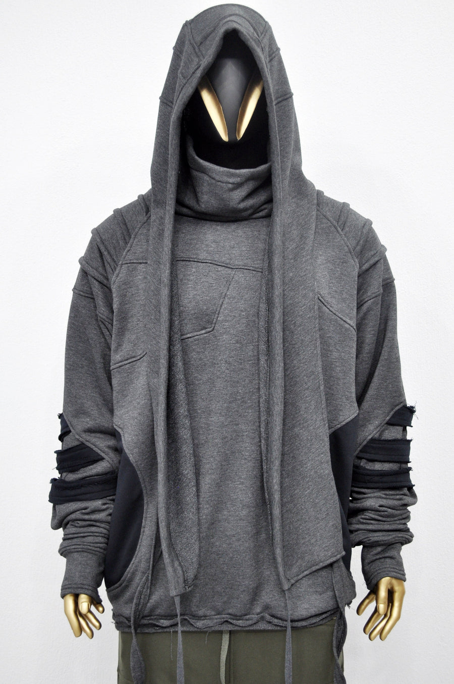 XS-8XL Washed Look Distressed Scarf Oversize Hood,High Neck Pullover,Ninja Mask Assassin,Steampunk Burning Man Designer Fashion -BB0157