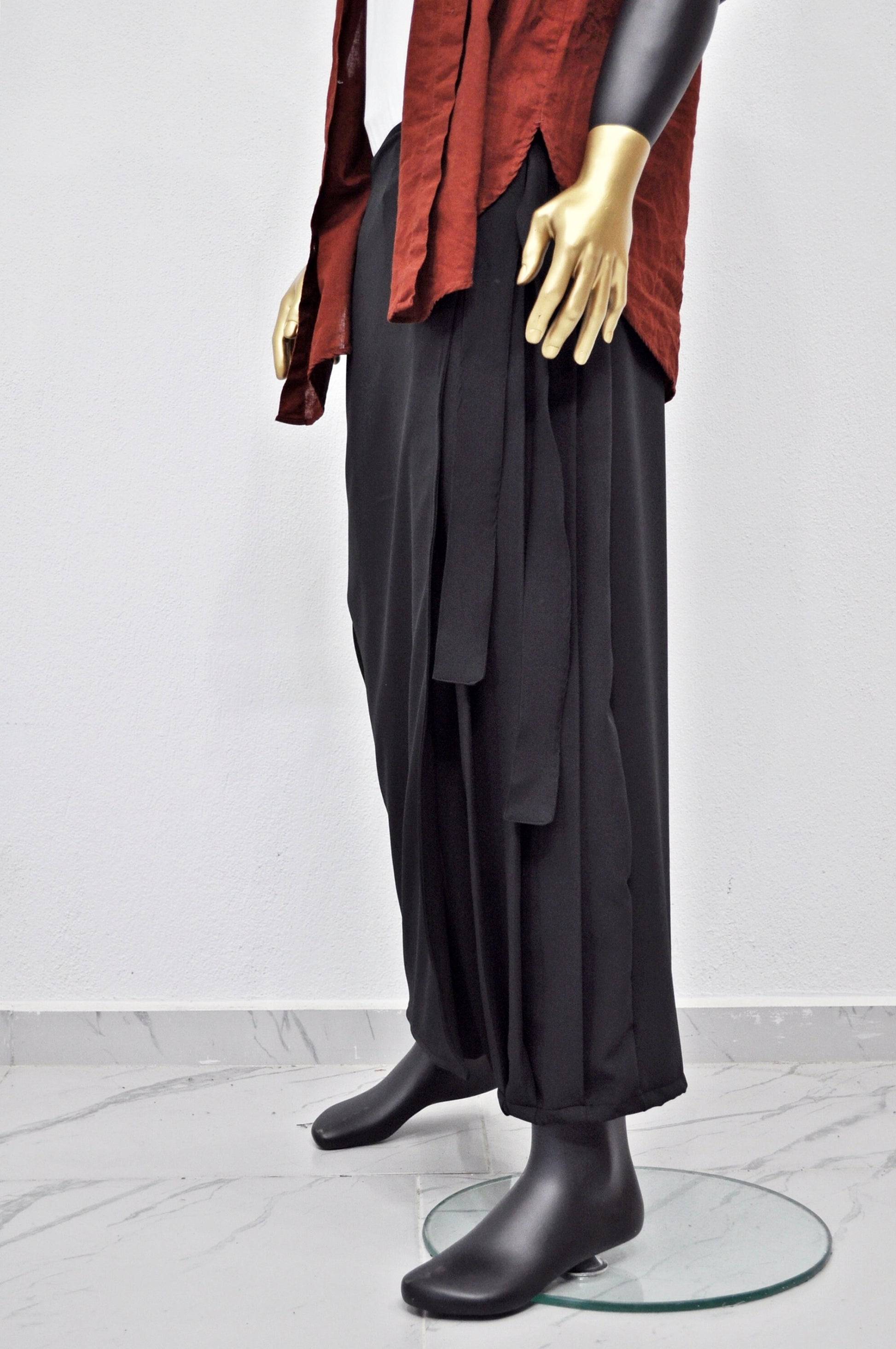 XS - 8XL Wrap Kilt Skirt Pant,Pleated A-line, Dark Black Mid-Lenght irregular Skirt,Relaxed,Cyberpunk Steampunk,Regalo,Kreso,Ashashin- BB868