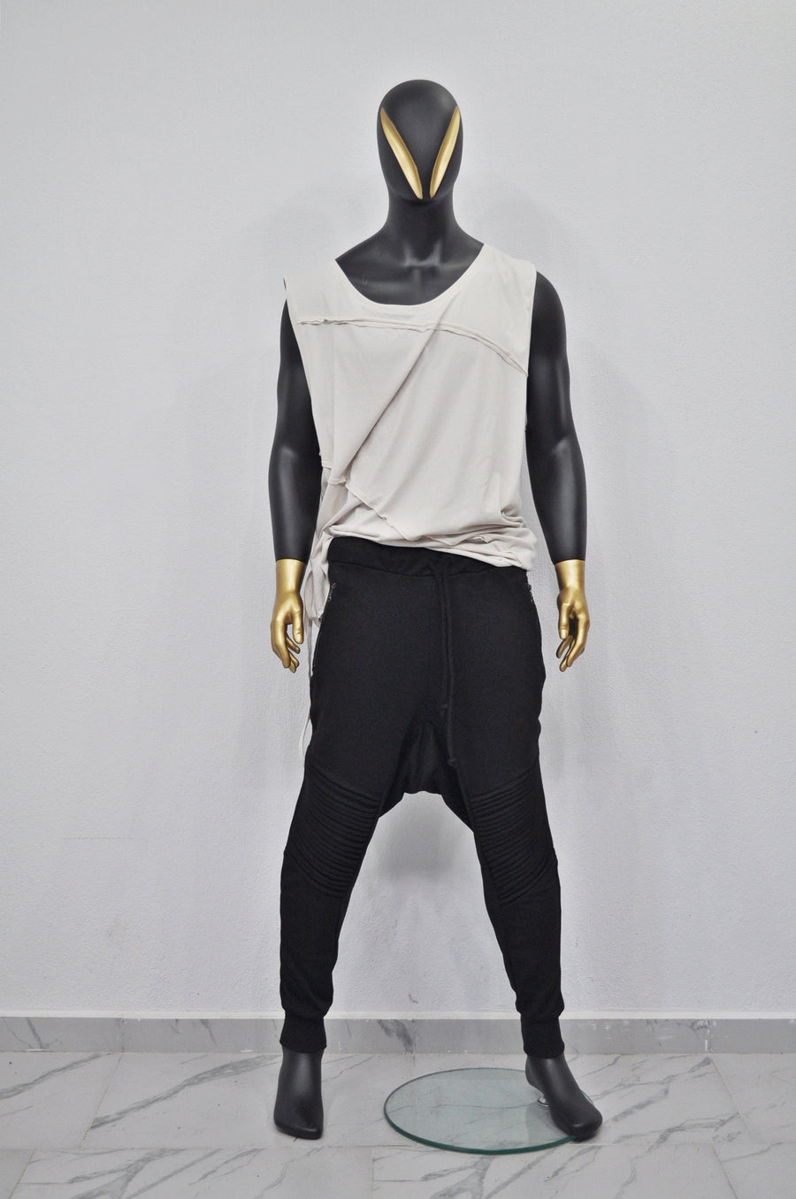 XS-8XL Men's Moto Biker Jogger,Elastic Waist,Zip Pockets,Slim-Fit Quilted Knee,Low Crotch Tappered Harem Relaxed Sweatpant,,Steampunk-BB223