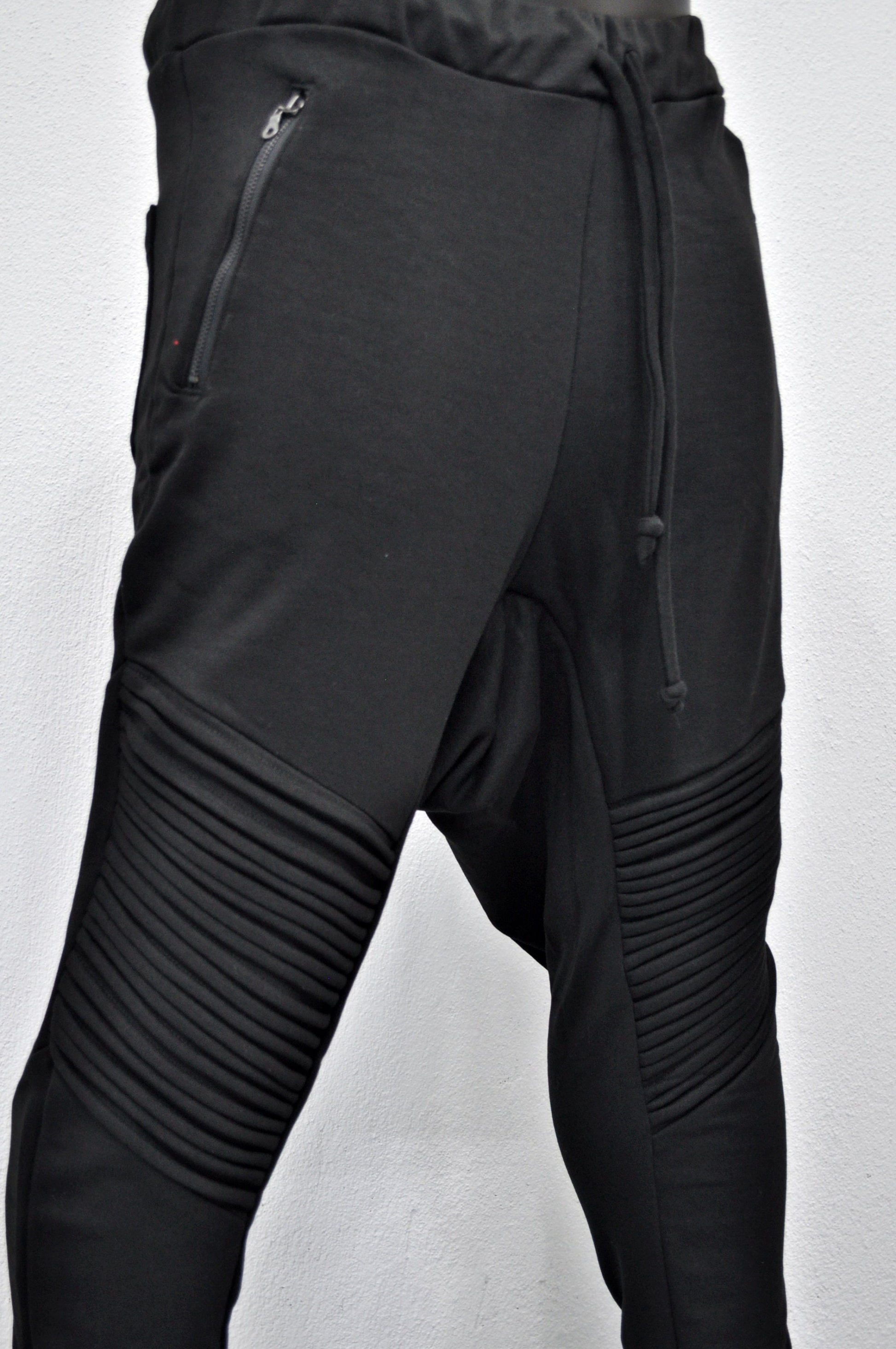 XS-8XL Men's Moto Biker Jogger,Elastic Waist,Zip Pockets,Slim-Fit Quilted Knee,Low Crotch Tappered Harem Relaxed Sweatpant,,Steampunk-BB223