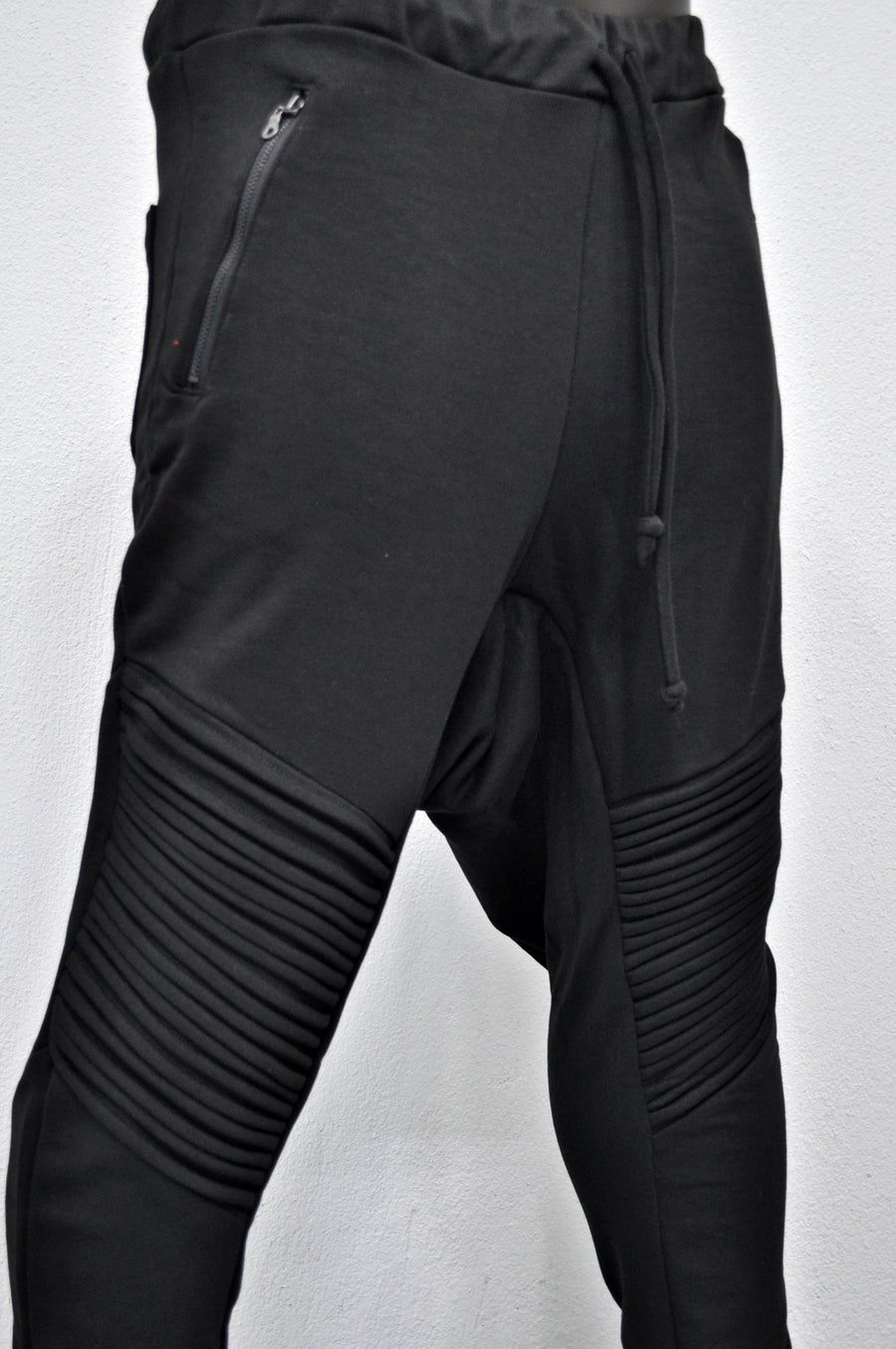 XS-8XL Men's Moto Biker Jogger,Elastic Waist,Zip Pockets,Slim-Fit Quilted Knee,Low Crotch Tappered Harem Relaxed Sweatpant,,Steampunk-BB223