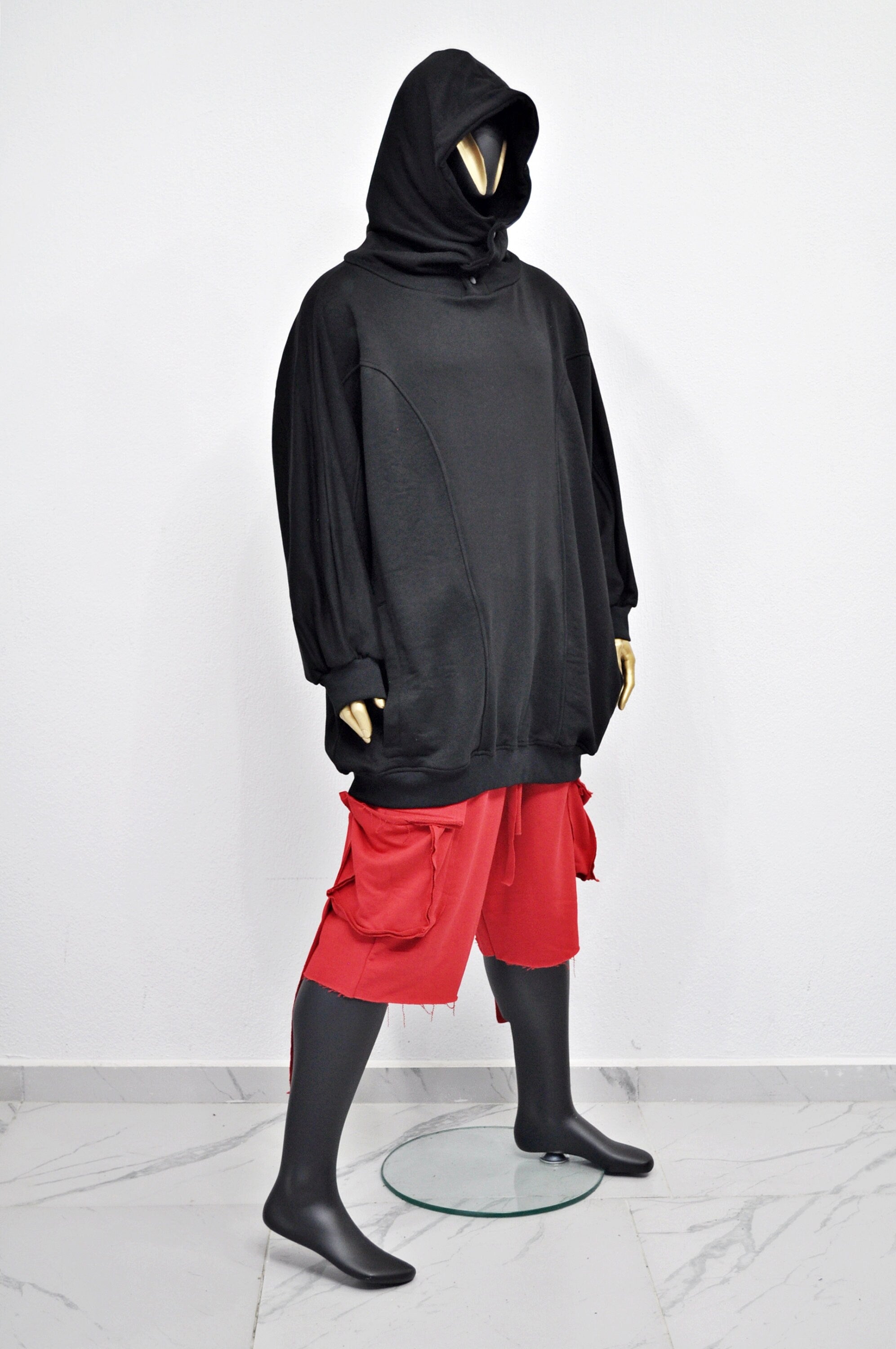 XS-8XL Oversized Reglan Sleeve Button High Neck Hoodie,Pullover,Ninja Assassin Jacket,Baggy Sweatshirt,Post Apocalyptic Dystopian-BB0141