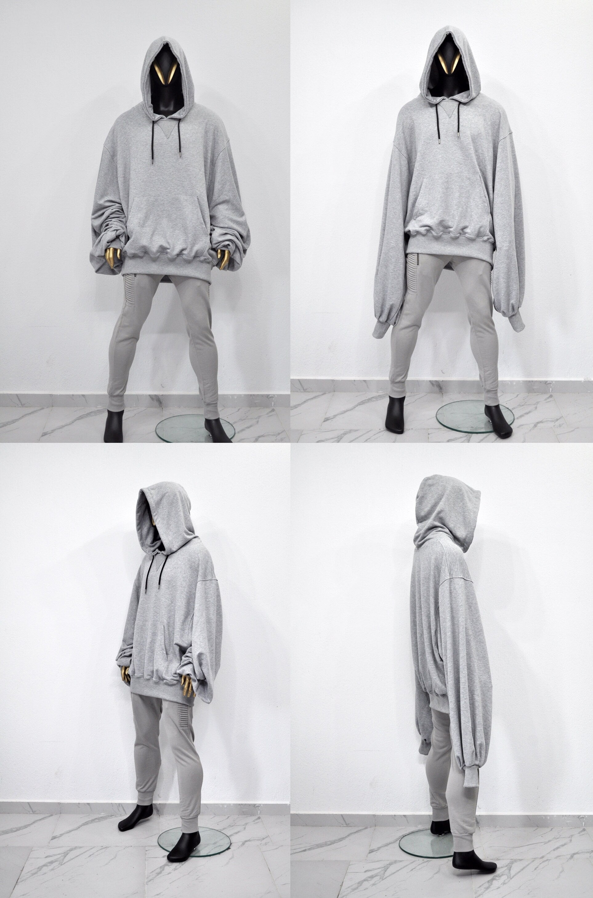 XS-8XL Mega Oversize Sleeve and Hood,Essentials Long Sleeve Hoodie,Goth Pullover,Asymmetric Punk Cosplay, Futuristic- Post Apocalyptic-BB129