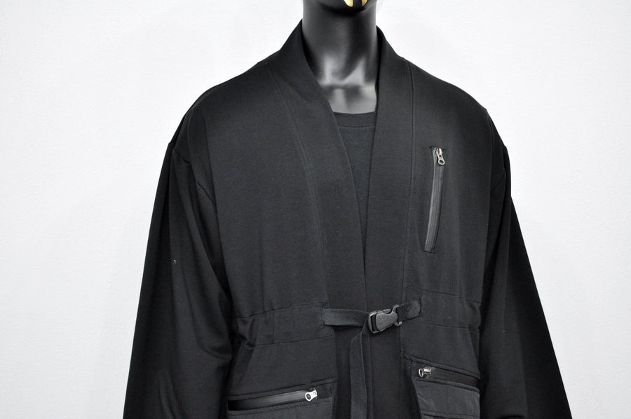 XS-8XL Functional Japanese Kimono Cardigan for Men JACKET,Techwear,Dark Wind Ninja Robe,Essentials Black Design 3/4 Sleeve,Futuristic-BB0158